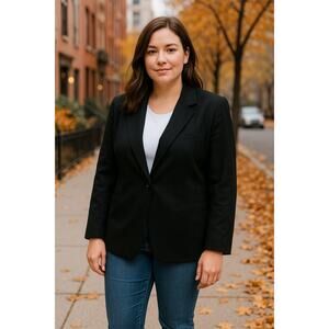 Sag Harbor Vintage Notched Lapel Single Breast Blazer Wool Black Womens Plus 16W